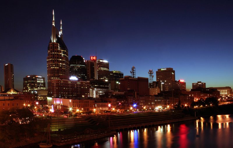 Downtown Nashville skyline at night.